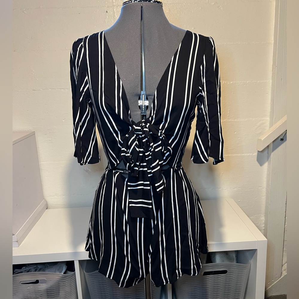 Audrey Black & White Striped Romper